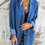 Women's Solid Color Loose Long Sleeve Denim Jacket