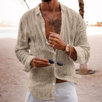 Men's Casual Solid Color Lapel Cotton Linen Long-Sleeved Shirt