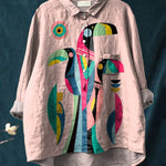 Toucan Bird Graphic Printed Women's Casual Cotton And Linen Shirt