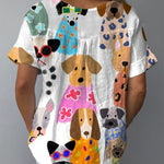 Women's Minimalist Colorful Cartoon Puppy Print Casual Cotton And Linen Shirt