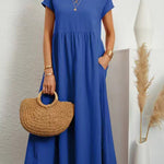 Women's Solid Color Cotton Linen Round Neck A-Line Dress