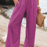 Women's Cotton and Linen Elasticated Waist-waisted Wide-leg Pants
