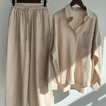 Women's Solid Color Loose Elegant High Waist Casual Cotton And Linen Suit