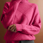Women's Solid Color Stylish Long-sleeved Loose turtleneck Warm Casual Knitted Sweater