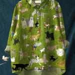 Women's Cute Dog Art Print Casual Cotton And Linen Shirt
