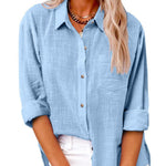 Women's Slit Cotton and Linen Long-sleeved Shirt