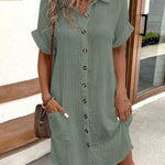 Women's Casual Solid Color Button Down Short Sleeve Dress