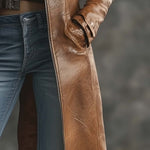 Women's Vintage Contrast Zipper Faux Leather Jacket