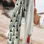 Be The Unique Fish Art Printed Women's Cotton And Linen Casual Pants