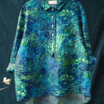 Women's Peacock Feather Print Casual Cotton Linen Shirt