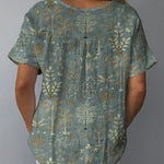 Woodland Vegetation Pattern Printed Women's Casual Cotton And Linen Shirt