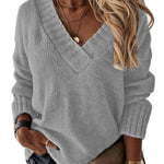 V-neck Long-sleeved Pullover Sweater Top
