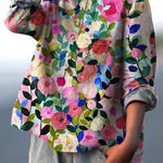 Colorful Spring Floral Garden Printed Women's Casual Cotton And Linen Shirt