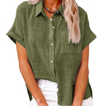 Women's Solid Color Button Down Short Sleeve Shirt