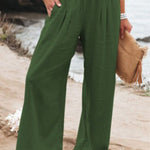 Women's Cotton and Linen Elasticated Waist-waisted Wide-leg Pants