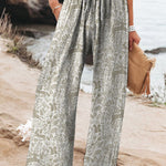 Batik Style Spring Woodland Pattern Printed Women's Cotton And Linen Casual Pants