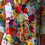 Women's Vintage Lovely Floral Art Print Casual Cotton Linen Shirt