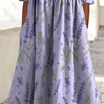 Women's Lovely Lavender Art Print Pocket Cotton Dress