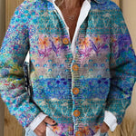 Cute Floral Patchwork Art Print Buttoned Cardigan Sweater