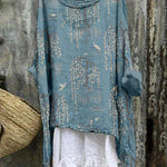 Women's Vintage Art Print Casual Cotton And Linen Shirt
