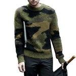 Men's Vintage Camouflage Jacquard Crew Neck Sweater
