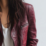 Women's Vintage Burgundy Faux Leather Jacket