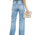 Stretch Washed Ripped Wide-leg Jeans