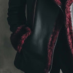 Women's Retro Contrast Color Fur Collar Leather Jacket