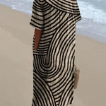 Women's Geometric Hand Drawn Circle Line Pattern Print Flowy Dress