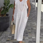 Women's Cotton And Linen Dress With Strappy Back And Flying Sleeves