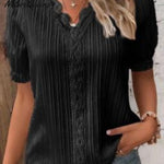 Women's Hollow Short Sleeve European and American Dress Shirt