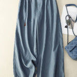 Women's Literary Solid Color Cotton and Linen Wide-leg Pants Cropped Pants