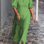 Women's Solid Color Loose Elegant Casual Puff Sleeves Dress
