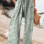 Batik Style Spring Woodland Pattern Printed Women's Cotton And Linen Casual Pants