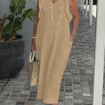 Women's Cotton And Linen Dress With Strappy Back And Flying Sleeves