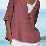 Women's Solid Color Loose Elegant Casual Cotton And Linen Mid-sleeve Shirt