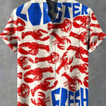Vintage Lobster Art Print Casual 100% Cotton Shirt