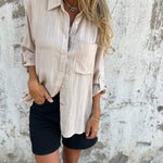 Cotton and Linen Lapel Shirt