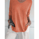 Women's Solid Color Knitted 3/4 Sleeve V-neck Top
