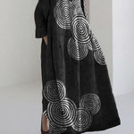 Women's Vintage Abstract Pattern Art Print Large Size Loose Elegant Long Sleeve Casual Dress
