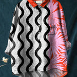 Contemporary Art Pattern Printed Women's Casual Cotton And Linen Shirt