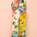 Women's Printed Short Sleeve Shirt And Trousers Casual Suit
