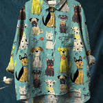 Women's Cute Dog Art Print Casual Cotton And Linen Shirt
