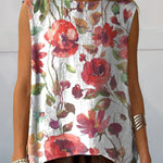 Watercolor Poppy Floral Art Printed Women's Casual  Cotton And Linen Tank Top