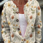 Watercolor Garden Floral Pattern Printed Buttoned Cardigan Sweater