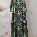 Women's Vintage Dark Floral Print Pocket Cotton Dress