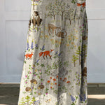 Women's Retro Floral Animals Art Casual Linen Pocket Skirt