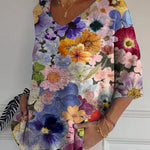 Women's Vintage Lovely Floral Art Print Casual Pullover Knit