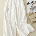 Women's Literary Solid Color Cotton and Linen Wide-leg Pants Cropped Pants