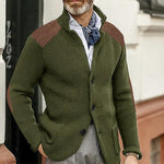 Men's Vintage Stand Collar Patchwork Slim Long Sleeve Knitted Blazer